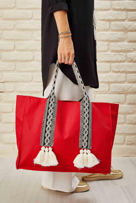 Polyamide Canvas Hand Shoulder Tote Bag with Tassels Casual Daily Bag Large Capacity Shopping Bag,C-15