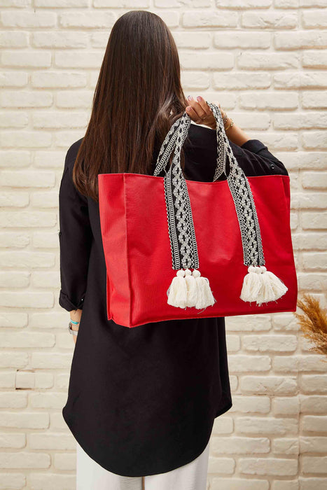 Polyamide Canvas Hand Shoulder Tote Bag with Tassels Casual Daily Bag Large Capacity Shopping Bag,C-15