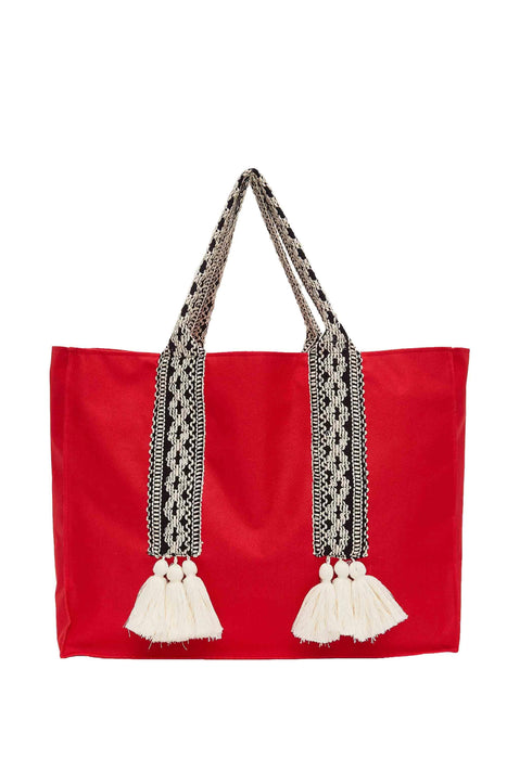 Polyamide Canvas Hand Shoulder Tote Bag with Tassels Casual Daily Bag Large Capacity Shopping Bag,C-15