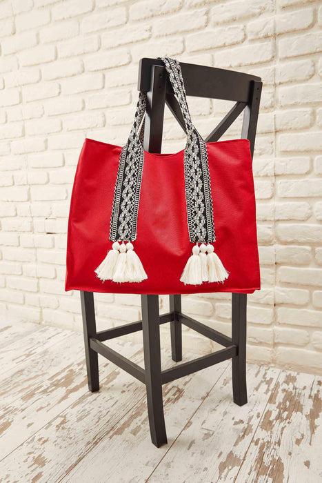 Polyamide Canvas Hand Shoulder Tote Bag with Tassels Casual Daily Bag Large Capacity Shopping Bag,C-15