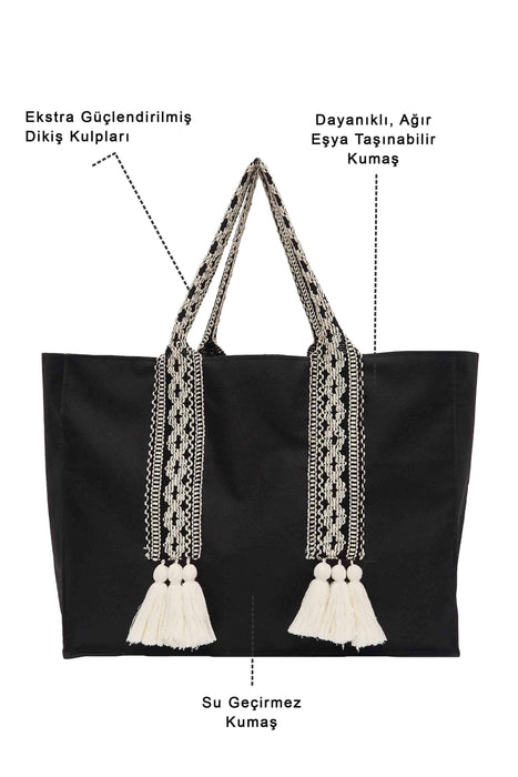 Polyamide Canvas Hand Shoulder Tote Bag with Tassels Casual Daily Bag Large Capacity Shopping Bag,C-15