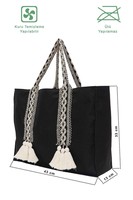 Polyamide Canvas Hand Shoulder Tote Bag with Tassels Casual Daily Bag Large Capacity Shopping Bag,C-15