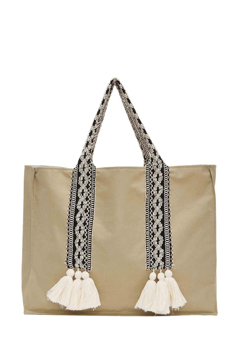 Polyamide Canvas Hand Shoulder Tote Bag with Tassels Casual Daily Bag Large Capacity Shopping Bag,C-15