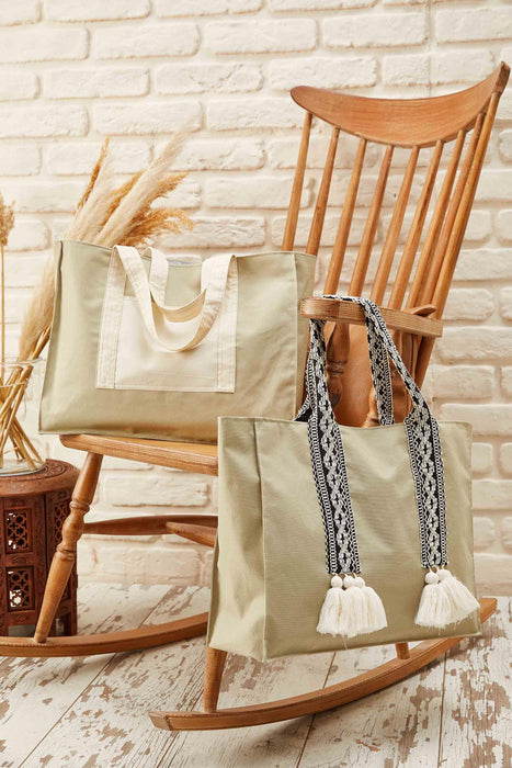 Polyamide Canvas Hand Shoulder Tote Bag with Tassels Casual Daily Bag Large Capacity Shopping Bag,C-15