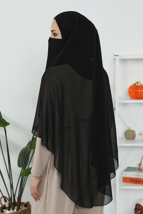 Practical Black Veil, Instant Chiffon Shawl and Veil, Practical Shawl, Modest Head Scarf Turban Hijab and Veil,PC-1