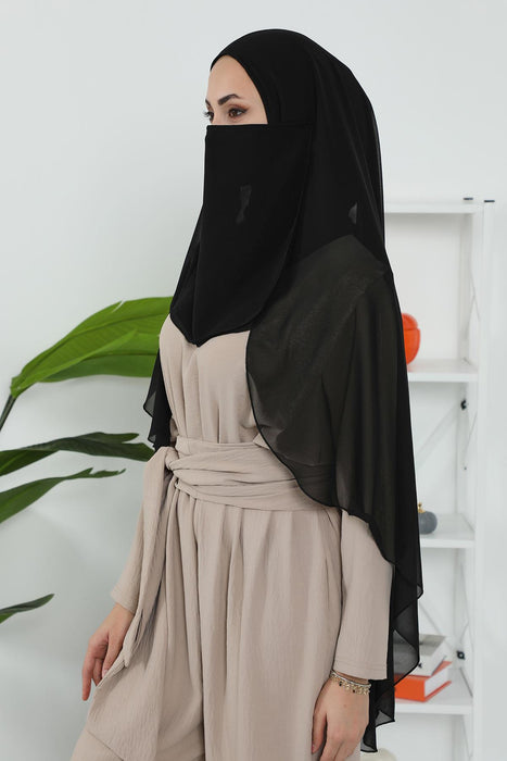 Practical Black Veil, Instant Chiffon Shawl and Veil, Practical Shawl, Modest Head Scarf Turban Hijab and Veil,PC-1