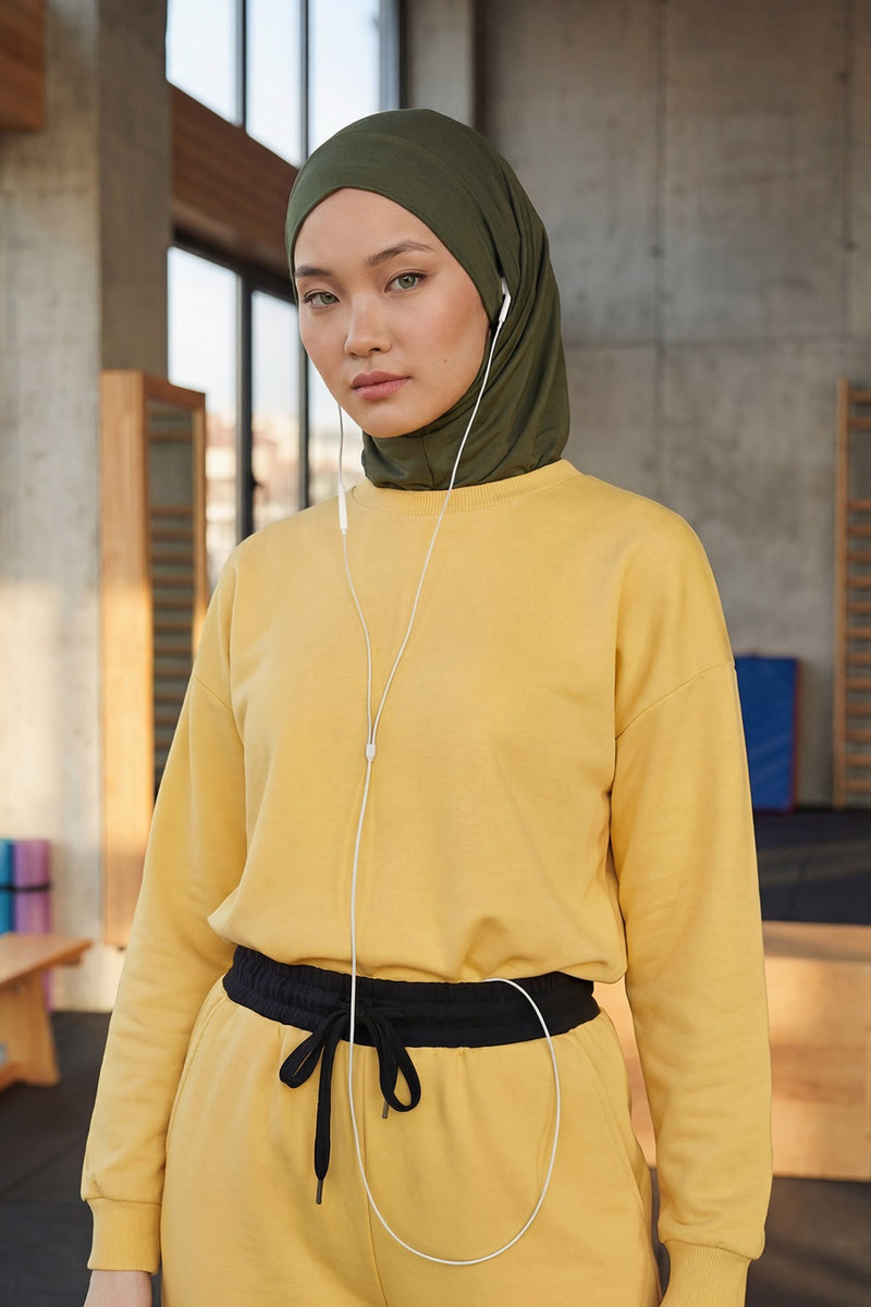 Practical Cotton Bonnet with Built-In Neck Cover and Ear Access, Full-Coverage Hijab Bonnet with Ear Access Points,B-94