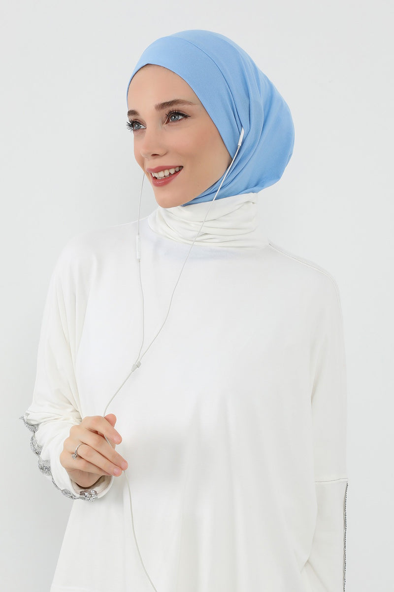 Practical Cotton Bonnet with Built-In Neck Cover and Ear Access, Full-Coverage Hijab Bonnet with Ear Access Points,B-94