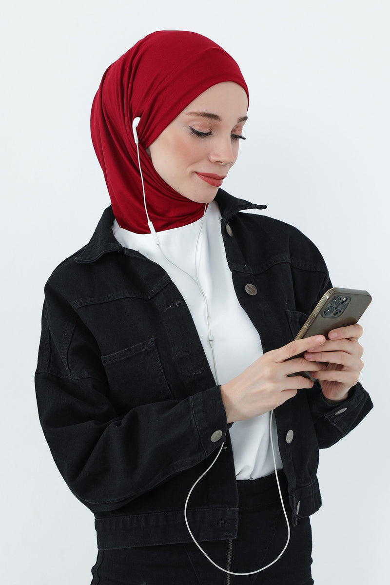 Practical Cotton Bonnet with Built-In Neck Cover and Ear Access, Full-Coverage Hijab Bonnet with Ear Access Points,B-94