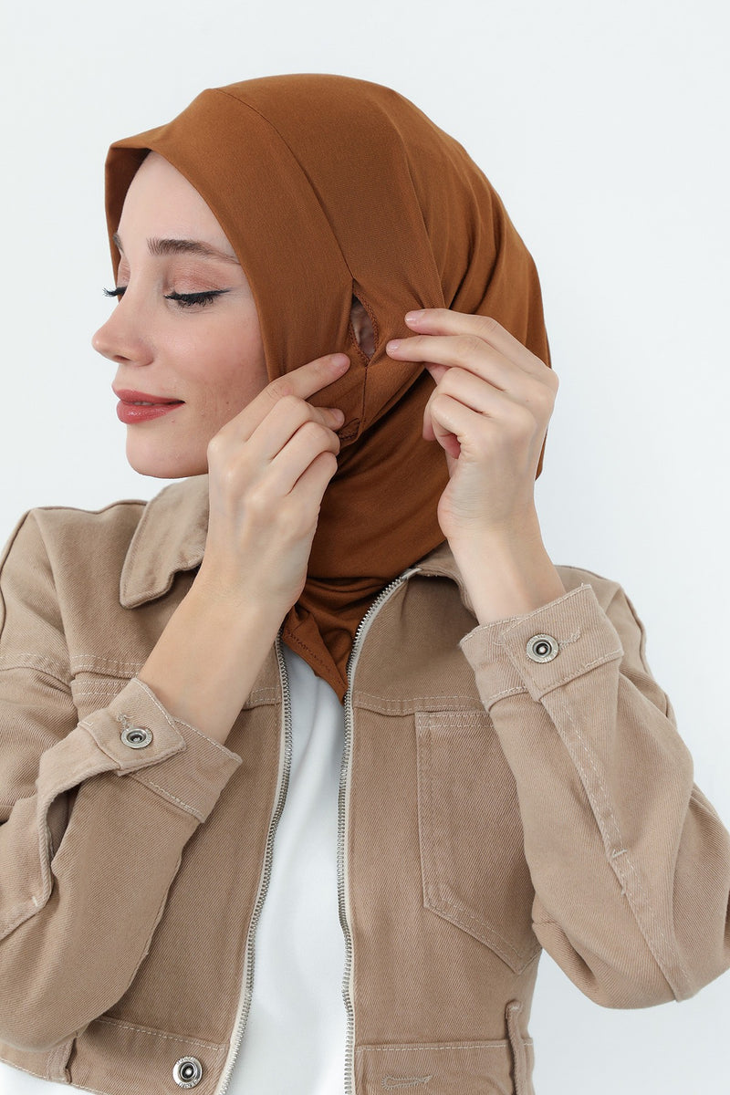 Practical Cotton Bonnet with Built-In Neck Cover and Ear Access, Full-Coverage Hijab Bonnet with Ear Access Points,B-94