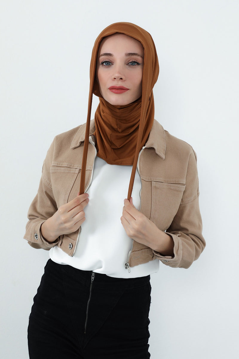 Practical Cotton Bonnet with Built-In Neck Cover and Ear Access, Full-Coverage Hijab Bonnet with Ear Access Points,B-94