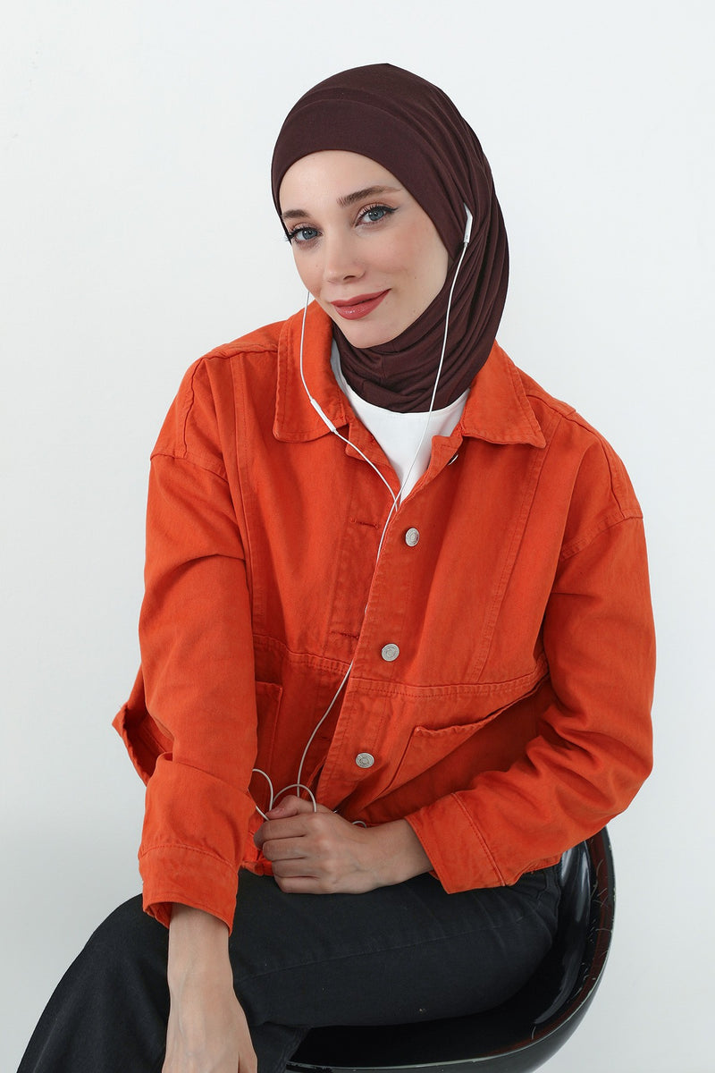 Practical Cotton Bonnet with Built-In Neck Cover and Ear Access, Full-Coverage Hijab Bonnet with Ear Access Points,B-94