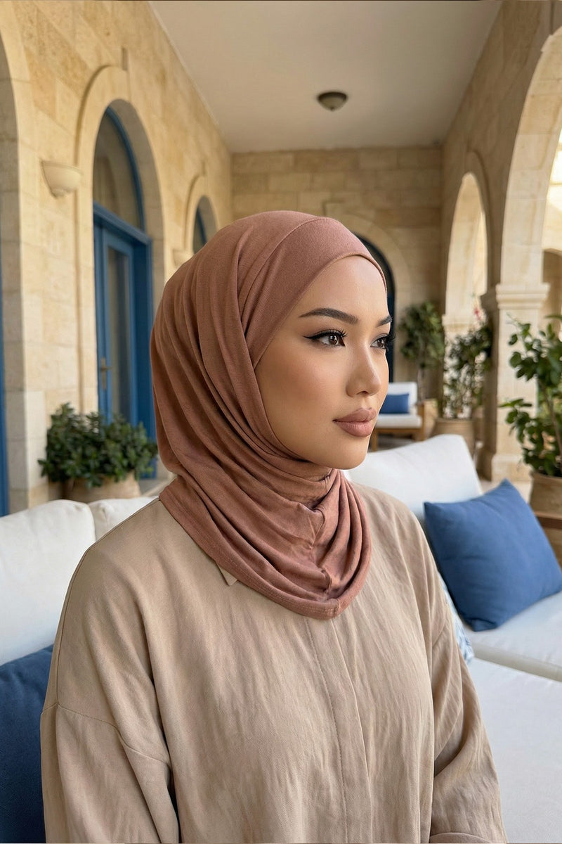 Practical Cotton Bonnet with Built-In Neck Cover and Ear Access, Full-Coverage Hijab Bonnet with Ear Access Points,B-94