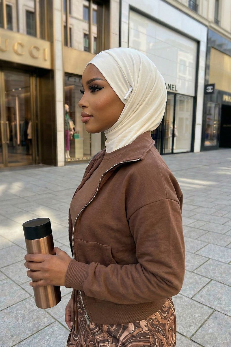 Practical Cotton Bonnet with Built-In Neck Cover and Ear Access, Full-Coverage Hijab Bonnet with Ear Access Points,B-94