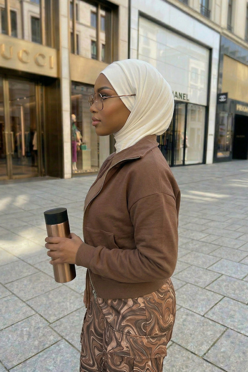 Practical Cotton Bonnet with Built-In Neck Cover and Ear Access, Full-Coverage Hijab Bonnet with Ear Access Points,B-94