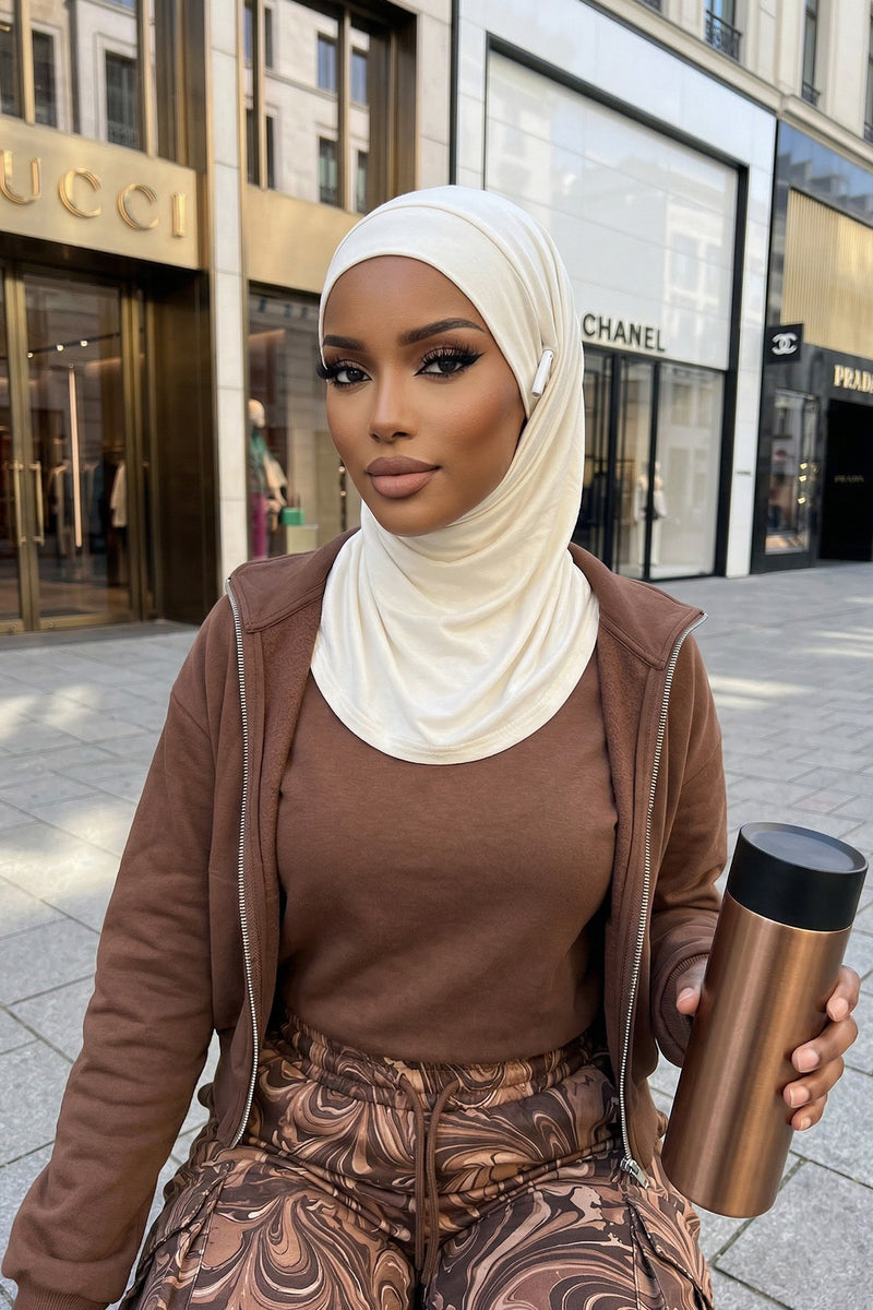 Practical Cotton Bonnet with Built-In Neck Cover and Ear Access, Full-Coverage Hijab Bonnet with Ear Access Points,B-94