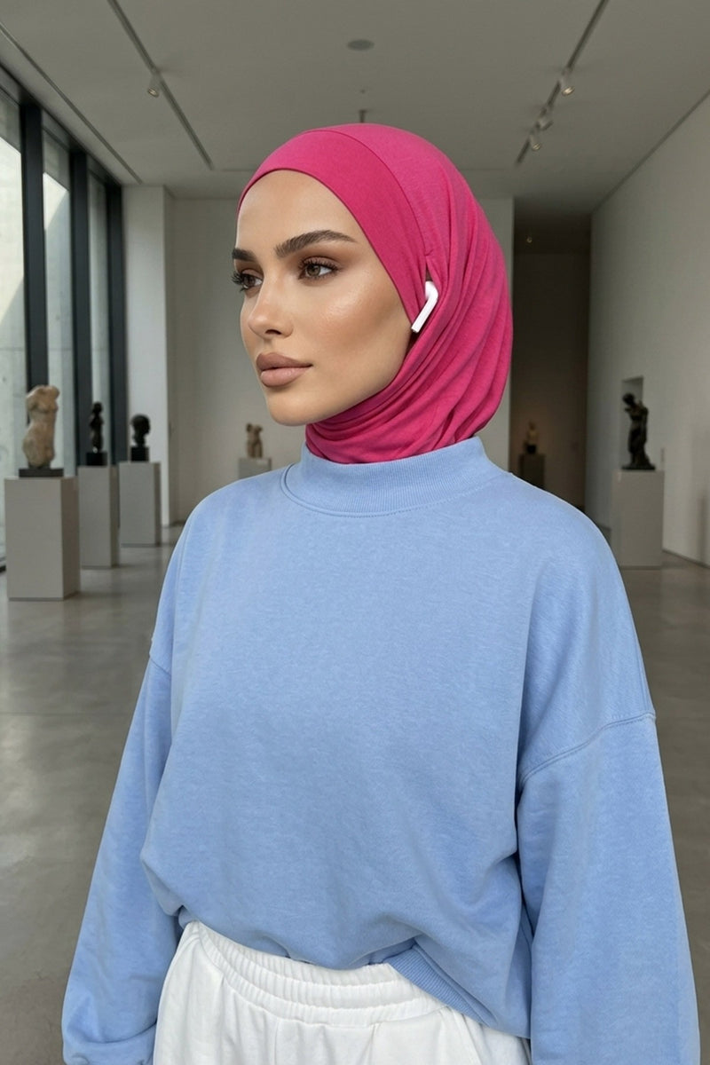 Practical Cotton Bonnet with Built-In Neck Cover and Ear Access, Full-Coverage Hijab Bonnet with Ear Access Points,B-94