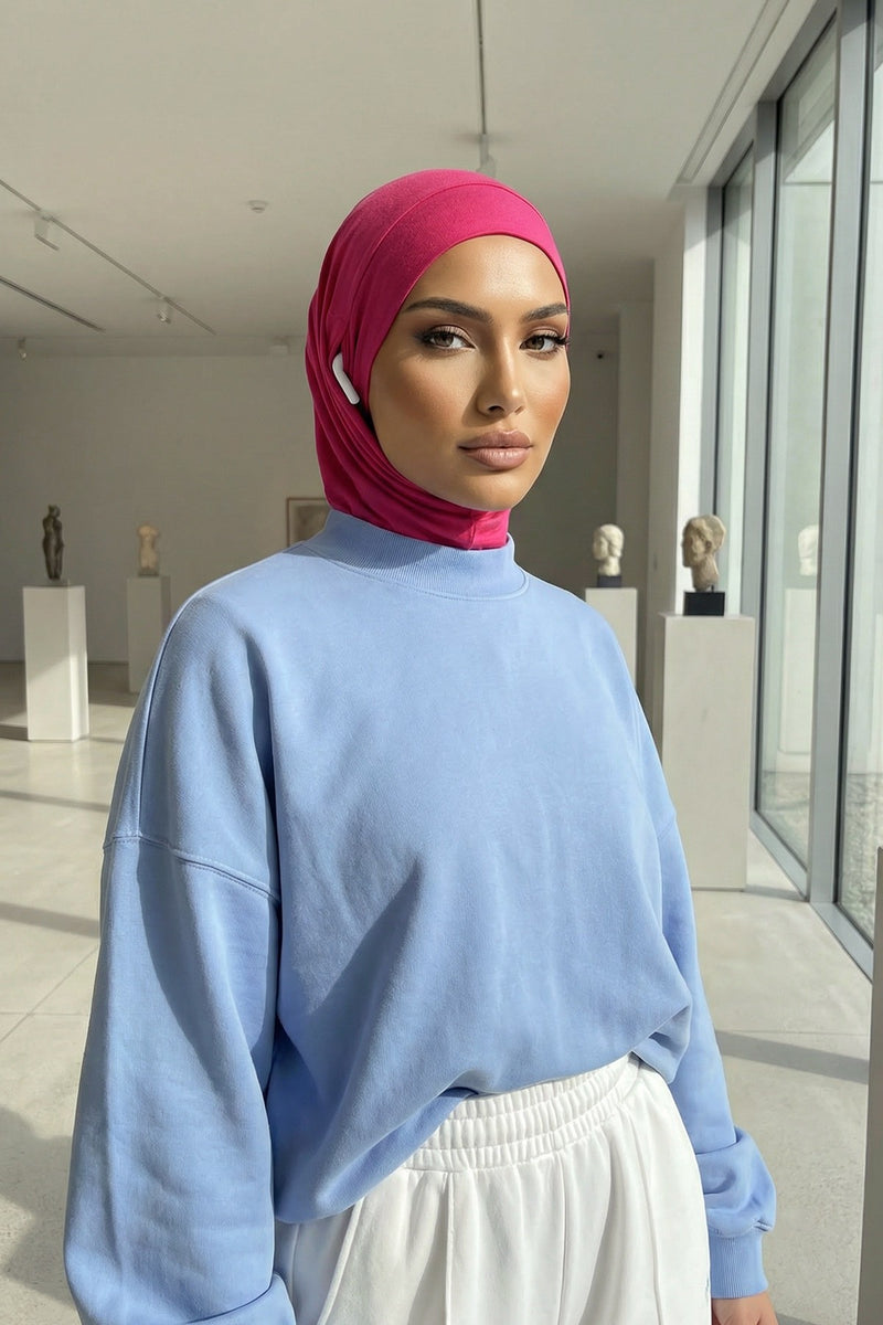 Practical Cotton Bonnet with Built-In Neck Cover and Ear Access, Full-Coverage Hijab Bonnet with Ear Access Points,B-94