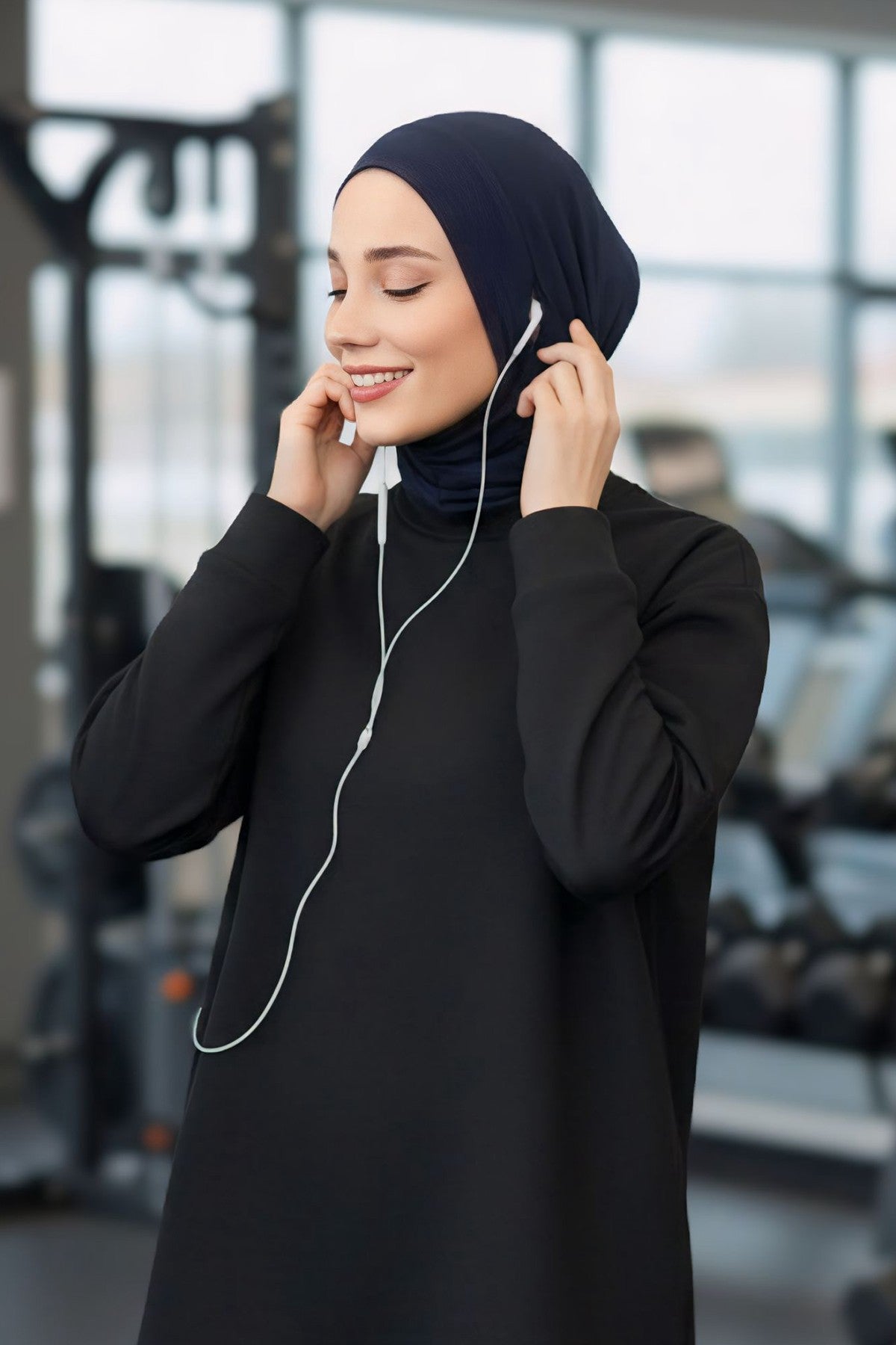 Practical Cotton Bonnet with Built-In Neck Cover and Ear Access, Full-Coverage Hijab Bonnet with Ear Access Points,BE-TG-B-94 Navy Blue