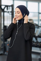 Practical Cotton Bonnet with Built-In Neck Cover and Ear Access, Full-Coverage Hijab Bonnet with Ear Access Points,BE-TG-B-94 Navy Blue
