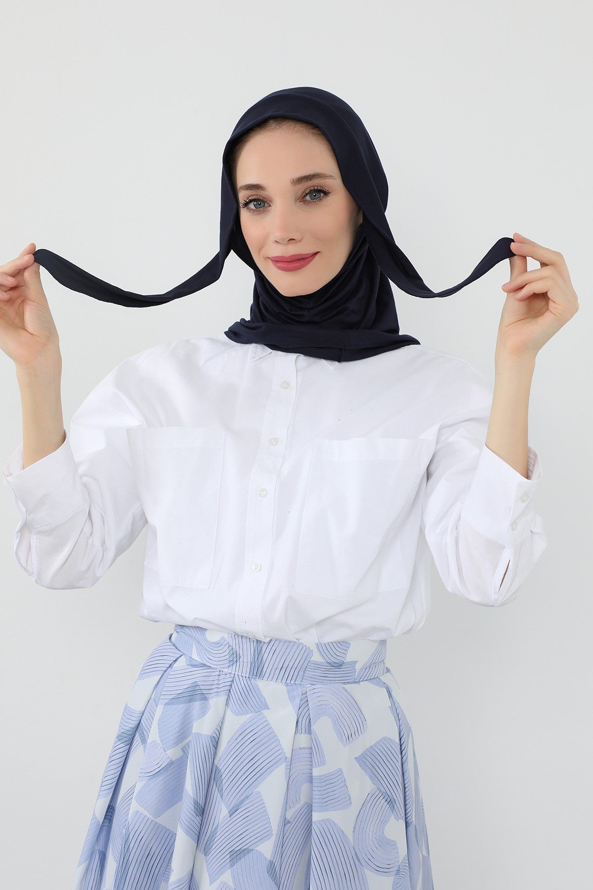 Practical Cotton Bonnet with Built-In Neck Cover and Ear Access, Full-Coverage Hijab Bonnet with Ear Access Points,BE-TG-B-94 Navy Blue
