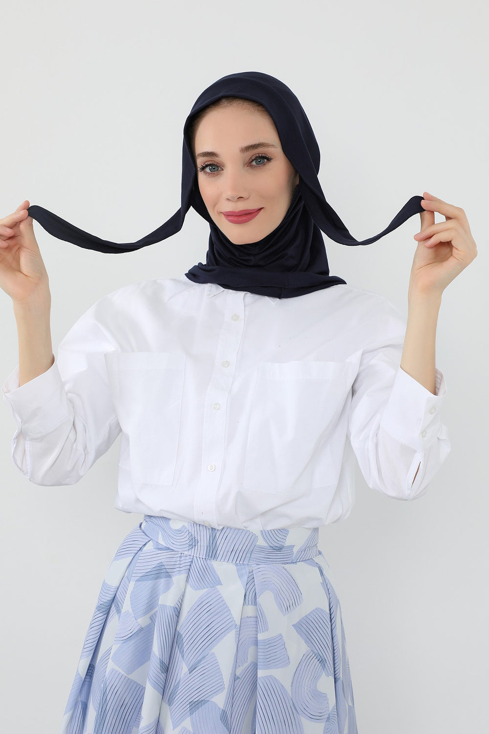 Practical Cotton Bonnet with Built-In Neck Cover and Ear Access, Full-Coverage Hijab Bonnet with Ear Access Points,BE-TG-B-94 Navy Blue