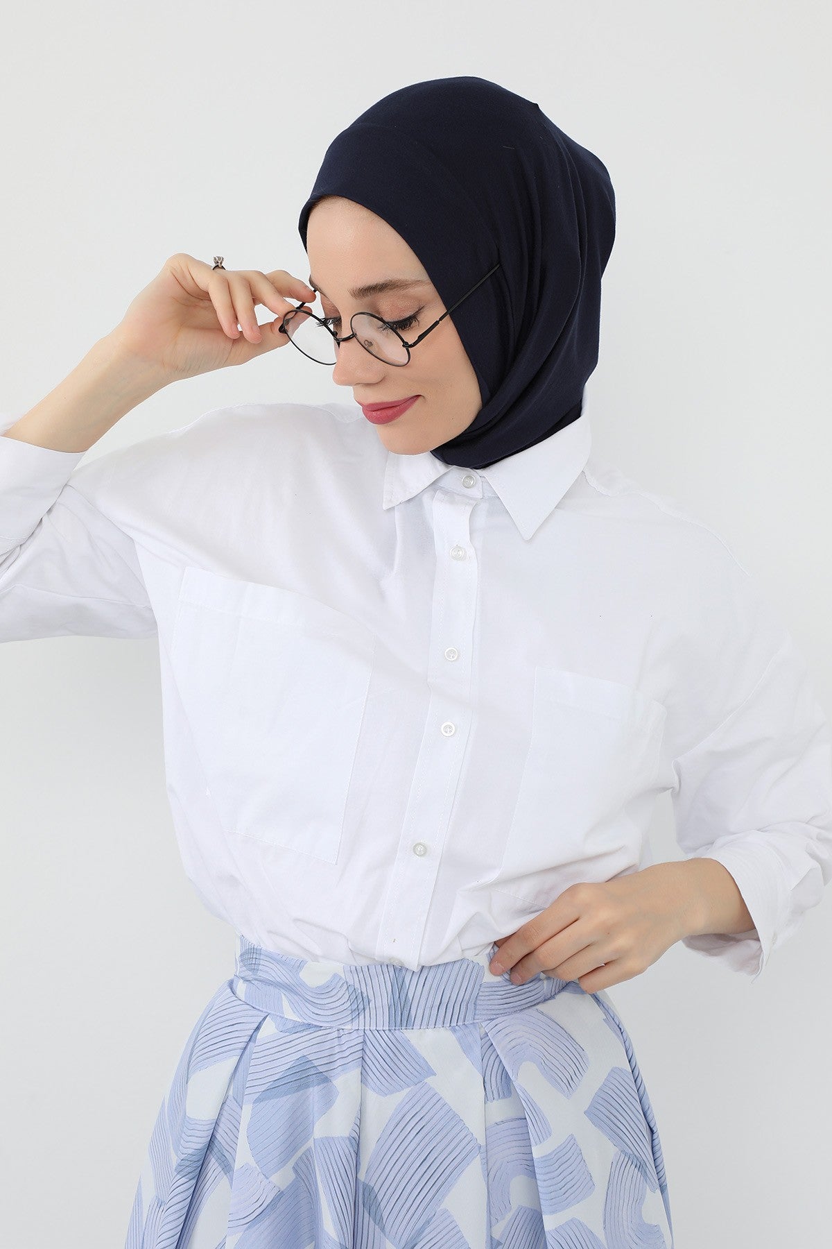 Practical Cotton Bonnet with Built-In Neck Cover and Ear Access, Full-Coverage Hijab Bonnet with Ear Access Points,BE-TG-B-94 Navy Blue