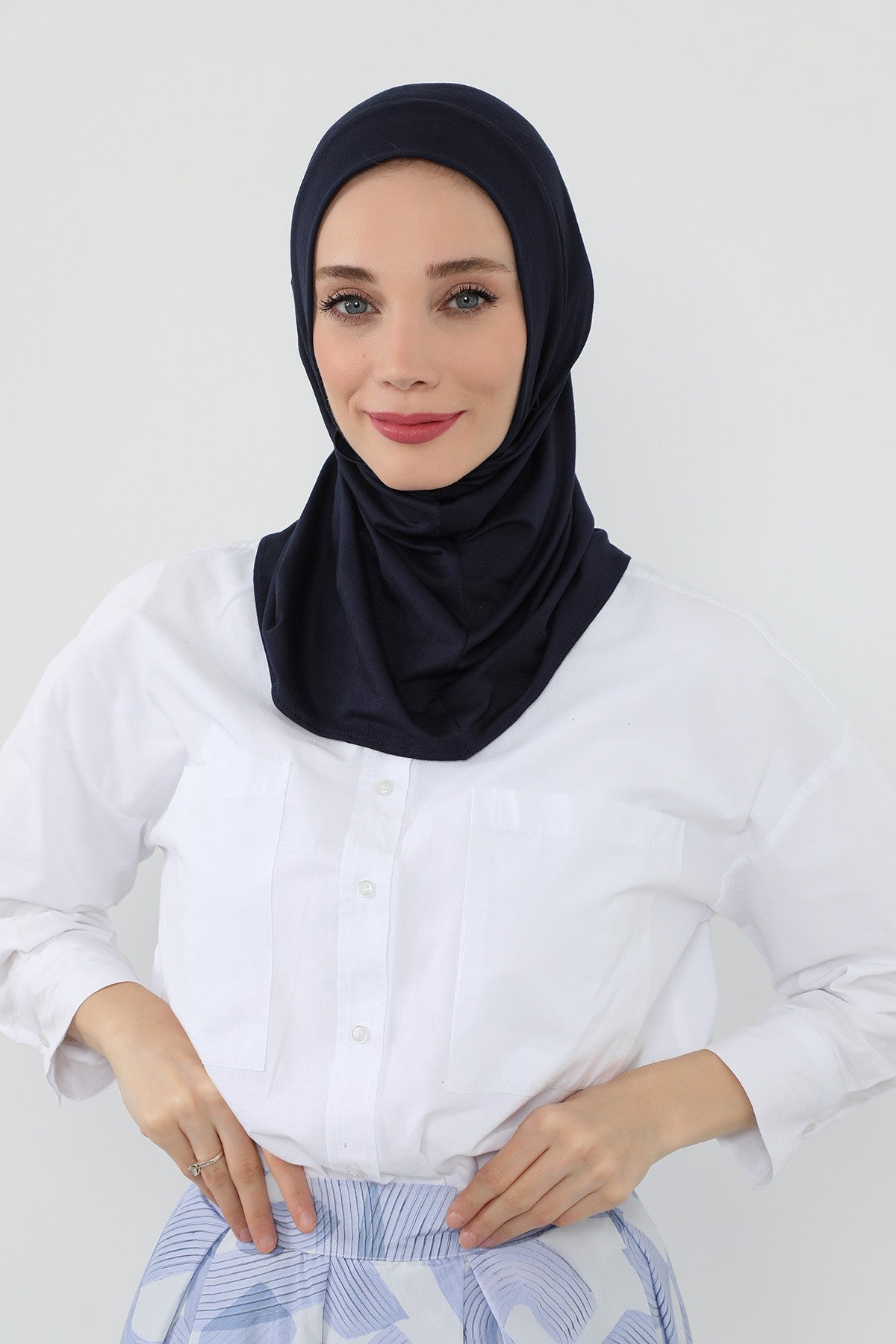 Practical Cotton Bonnet with Built-In Neck Cover and Ear Access, Full-Coverage Hijab Bonnet with Ear Access Points,BE-TG-B-94 Navy Blue