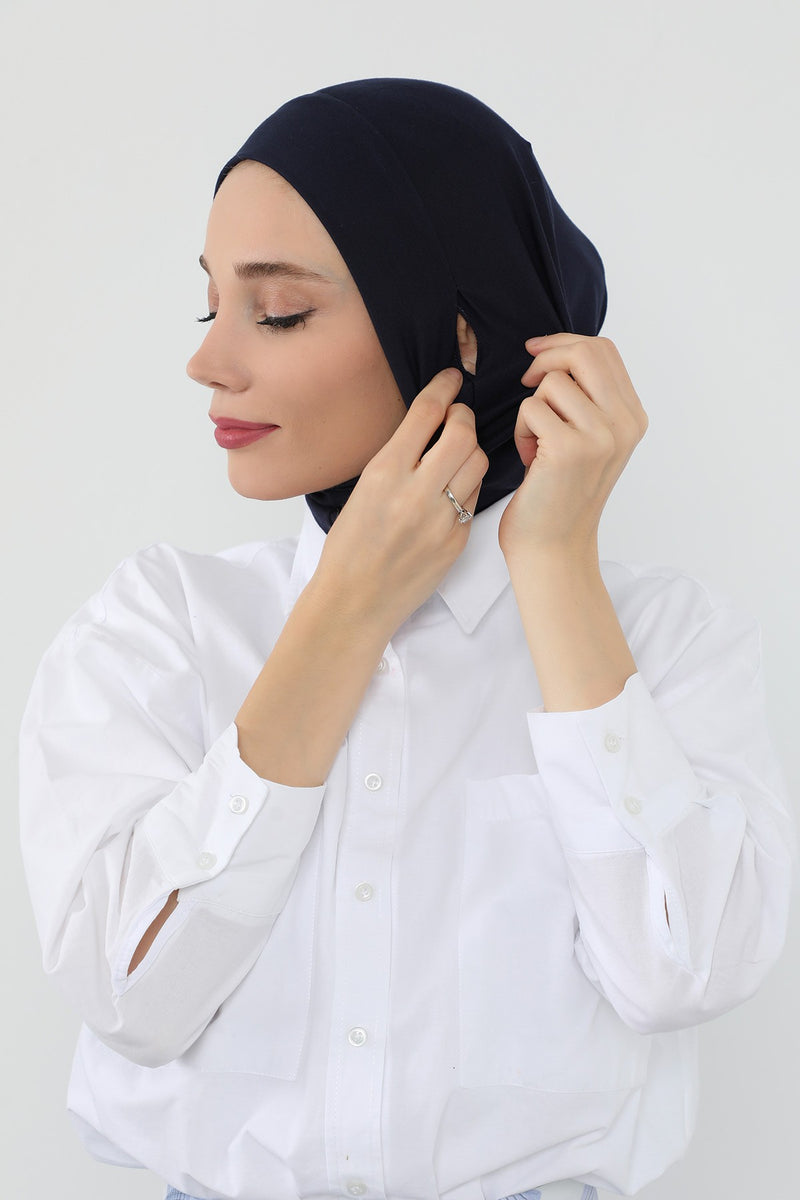 Practical Cotton Bonnet with Built-In Neck Cover and Ear Access, Full-Coverage Hijab Bonnet with Ear Access Points,BE-TG-B-94