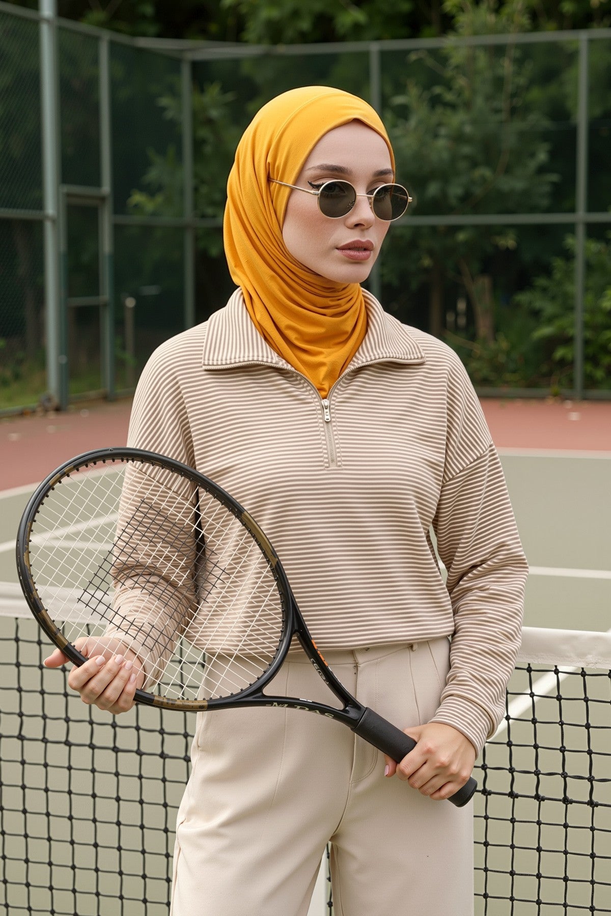 Practical Cotton Bonnet with Built-In Neck Cover and Ear Access, Full-Coverage Hijab Bonnet with Ear Access Points,BE-TG-B-94 Mustard Yellow