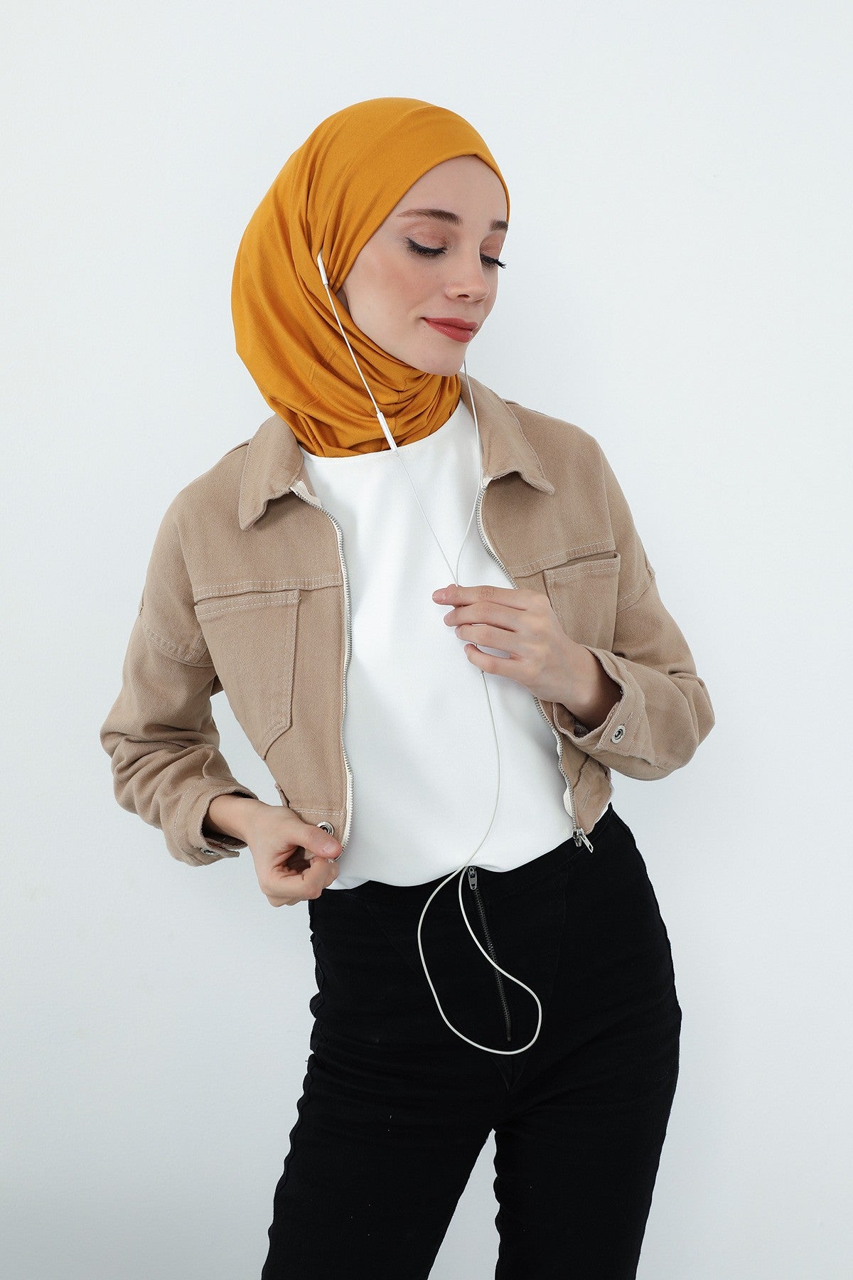 Practical Cotton Bonnet with Built-In Neck Cover and Ear Access, Full-Coverage Hijab Bonnet with Ear Access Points,BE-TG-B-94 Mustard Yellow