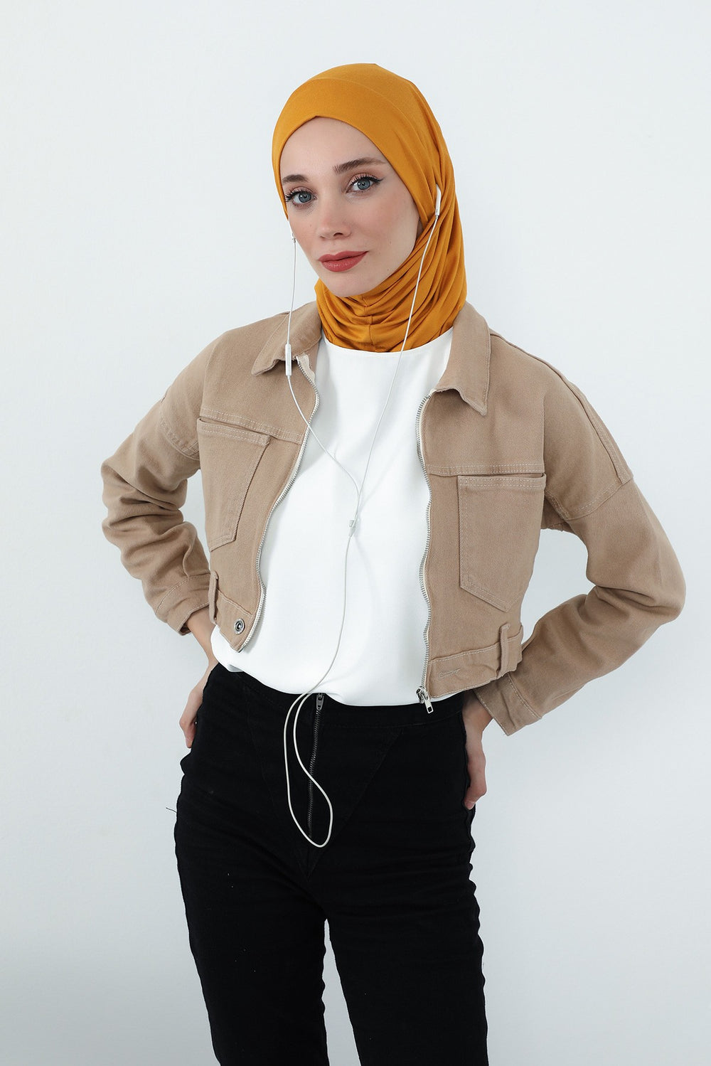 Practical Cotton Bonnet with Built-In Neck Cover and Ear Access, Full-Coverage Hijab Bonnet with Ear Access Points,BE-TG-B-94 Mustard Yellow