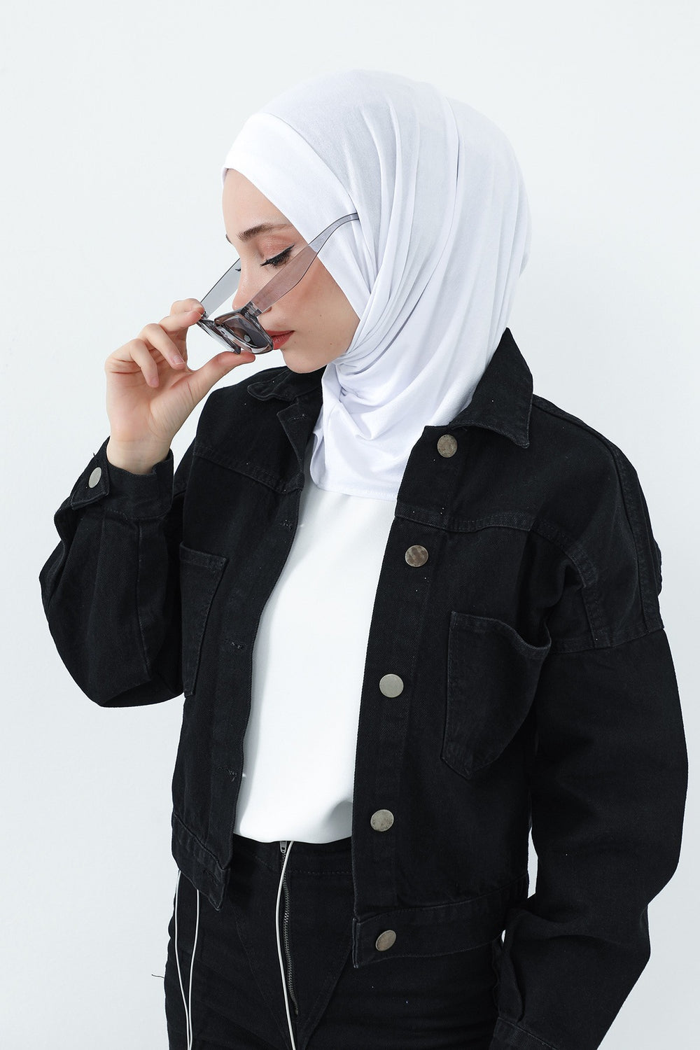Practical Cotton Bonnet with Built-In Neck Cover and Ear Access, Full-Coverage Hijab Bonnet with Ear Access Points,BE-TG-B-94 White