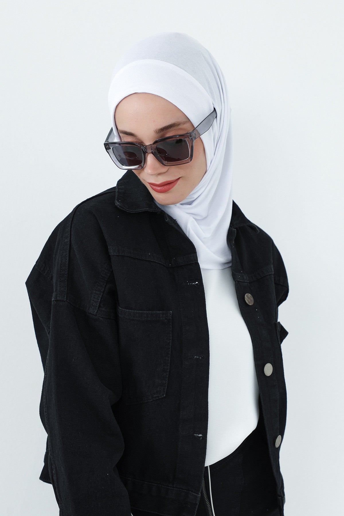 Practical Cotton Bonnet with Built-In Neck Cover and Ear Access, Full-Coverage Hijab Bonnet with Ear Access Points,BE-TG-B-94 White