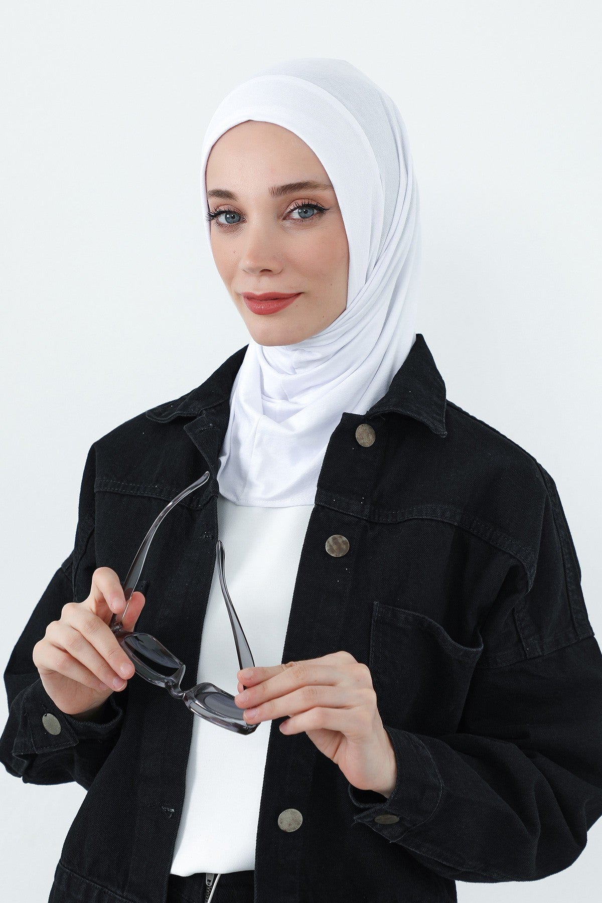 Practical Cotton Bonnet with Built-In Neck Cover and Ear Access, Full-Coverage Hijab Bonnet with Ear Access Points,BE-TG-B-94 White