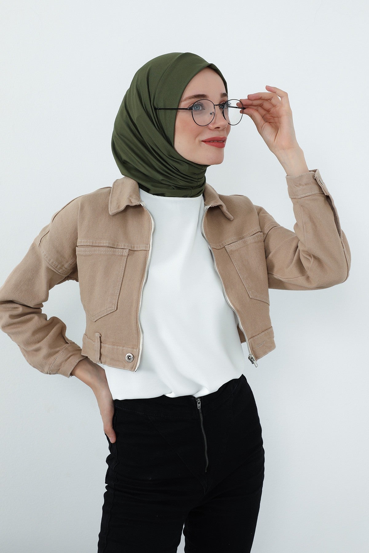 Practical Cotton Bonnet with Built-In Neck Cover and Ear Access, Full-Coverage Hijab Bonnet with Ear Access Points,BE-TG-B-94 Army Green