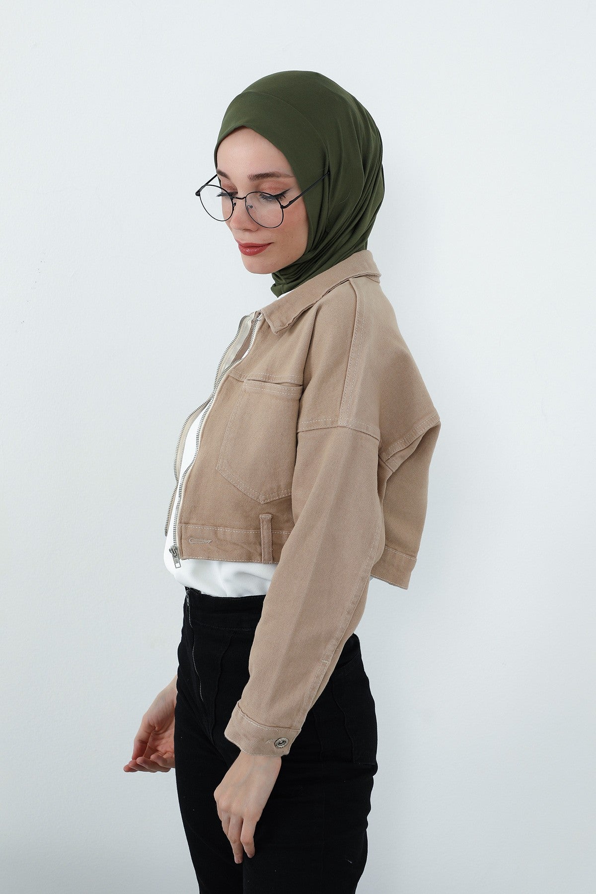 Practical Cotton Bonnet with Built-In Neck Cover and Ear Access, Full-Coverage Hijab Bonnet with Ear Access Points,BE-TG-B-94 Army Green