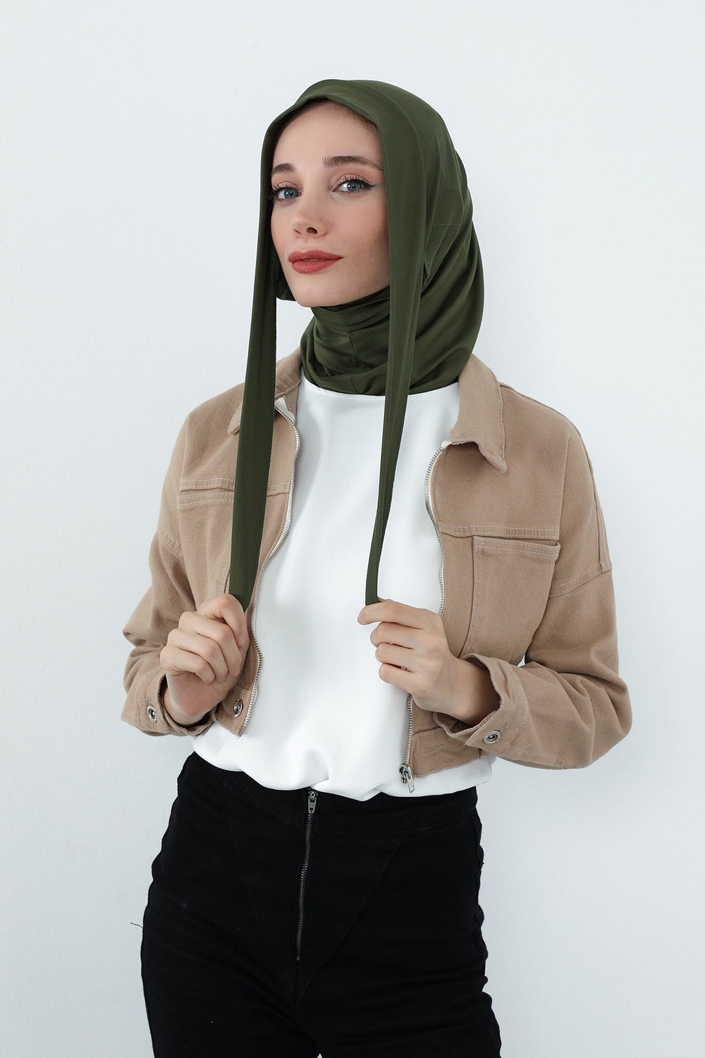 Practical Cotton Bonnet with Built-In Neck Cover and Ear Access, Full-Coverage Hijab Bonnet with Ear Access Points,BE-TG-B-94 Army Green