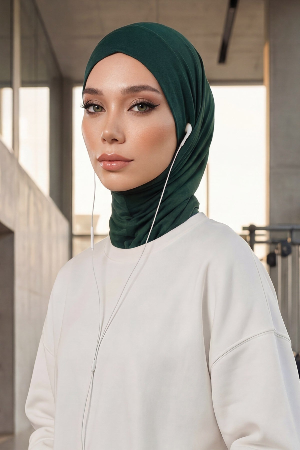Practical Cotton Bonnet with Built-In Neck Cover and Ear Access, Full-Coverage Hijab Bonnet with Ear Access Points,BE-TG-B-94 Green