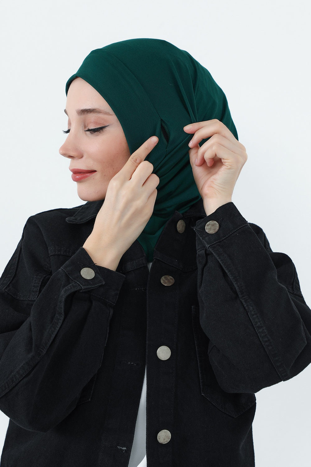 Practical Cotton Bonnet with Built-In Neck Cover and Ear Access, Full-Coverage Hijab Bonnet with Ear Access Points,BE-TG-B-94 Green