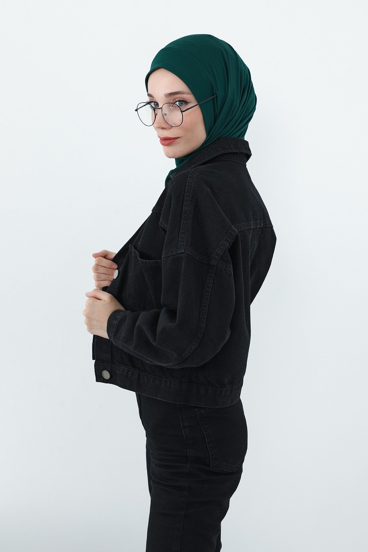Practical Cotton Bonnet with Built-In Neck Cover and Ear Access, Full-Coverage Hijab Bonnet with Ear Access Points,BE-TG-B-94 Green
