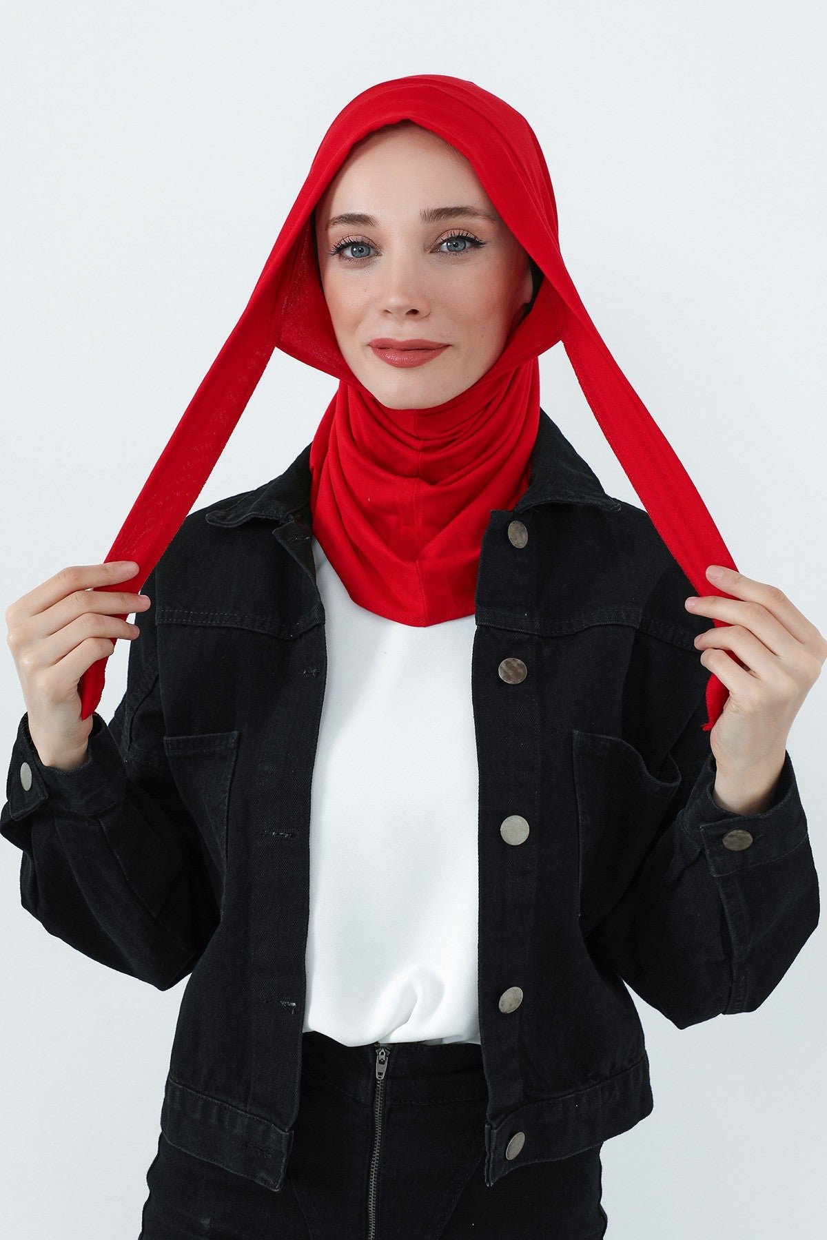 Practical Cotton Bonnet with Built-In Neck Cover and Ear Access, Full-Coverage Hijab Bonnet with Ear Access Points,BE-TG-B-94 Red