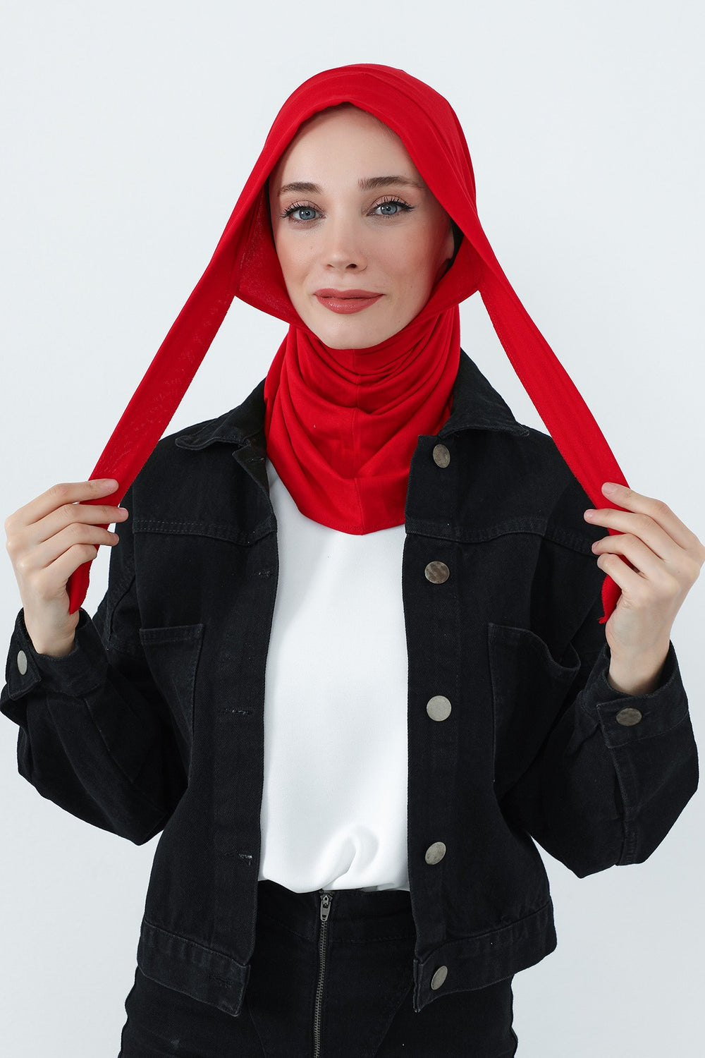 Practical Cotton Bonnet with Built-In Neck Cover and Ear Access, Full-Coverage Hijab Bonnet with Ear Access Points,BE-TG-B-94 Red