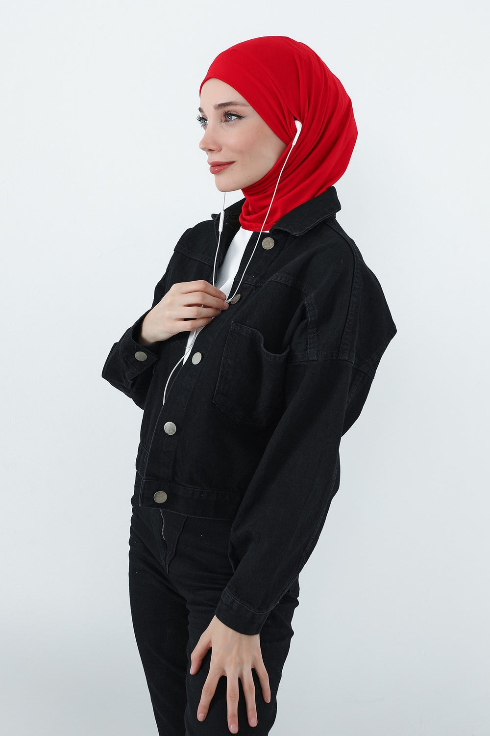 Practical Cotton Bonnet with Built-In Neck Cover and Ear Access, Full-Coverage Hijab Bonnet with Ear Access Points,BE-TG-B-94 Red