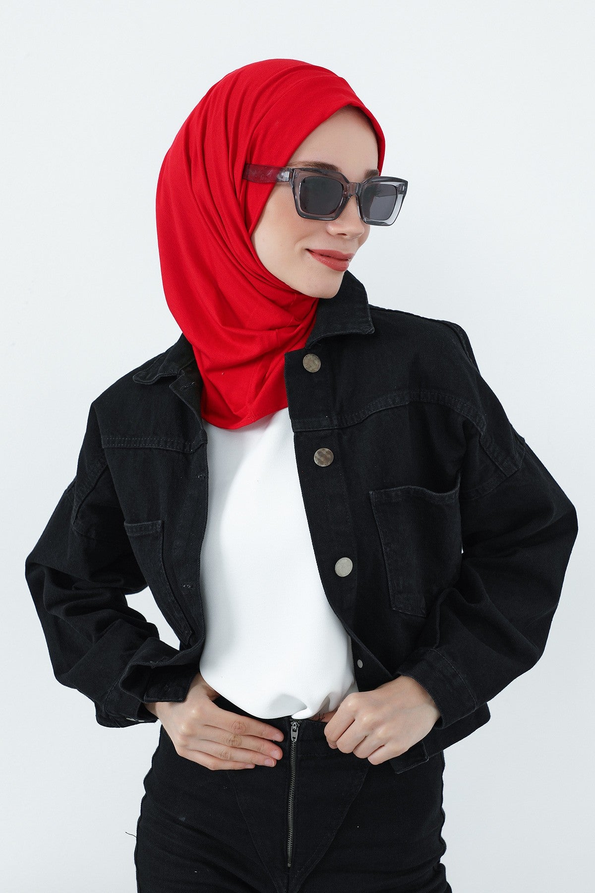 Practical Cotton Bonnet with Built-In Neck Cover and Ear Access, Full-Coverage Hijab Bonnet with Ear Access Points,BE-TG-B-94 Red