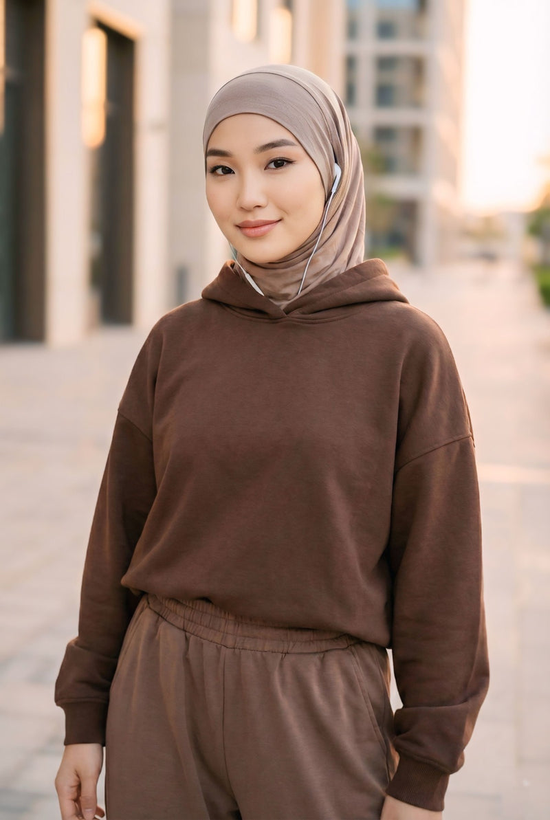 Practical Cotton Bonnet with Built-In Neck Cover and Ear Access, Full-Coverage Hijab Bonnet with Ear Access Points,BE-TG-B-94