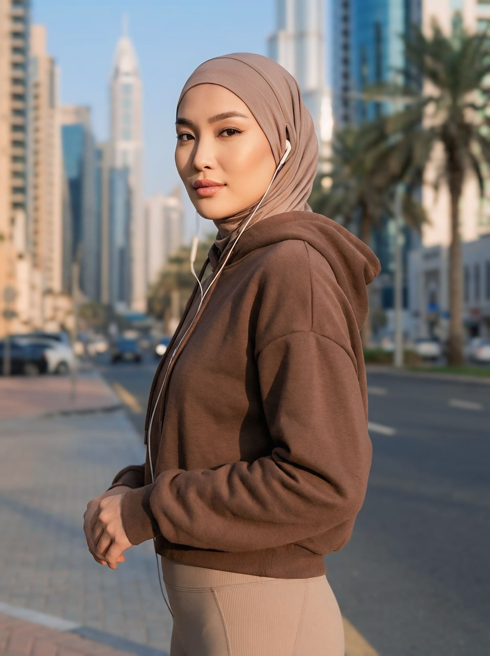 Practical Cotton Bonnet with Built-In Neck Cover and Ear Access, Full-Coverage Hijab Bonnet with Ear Access Points,BE-TG-B-94 Mink