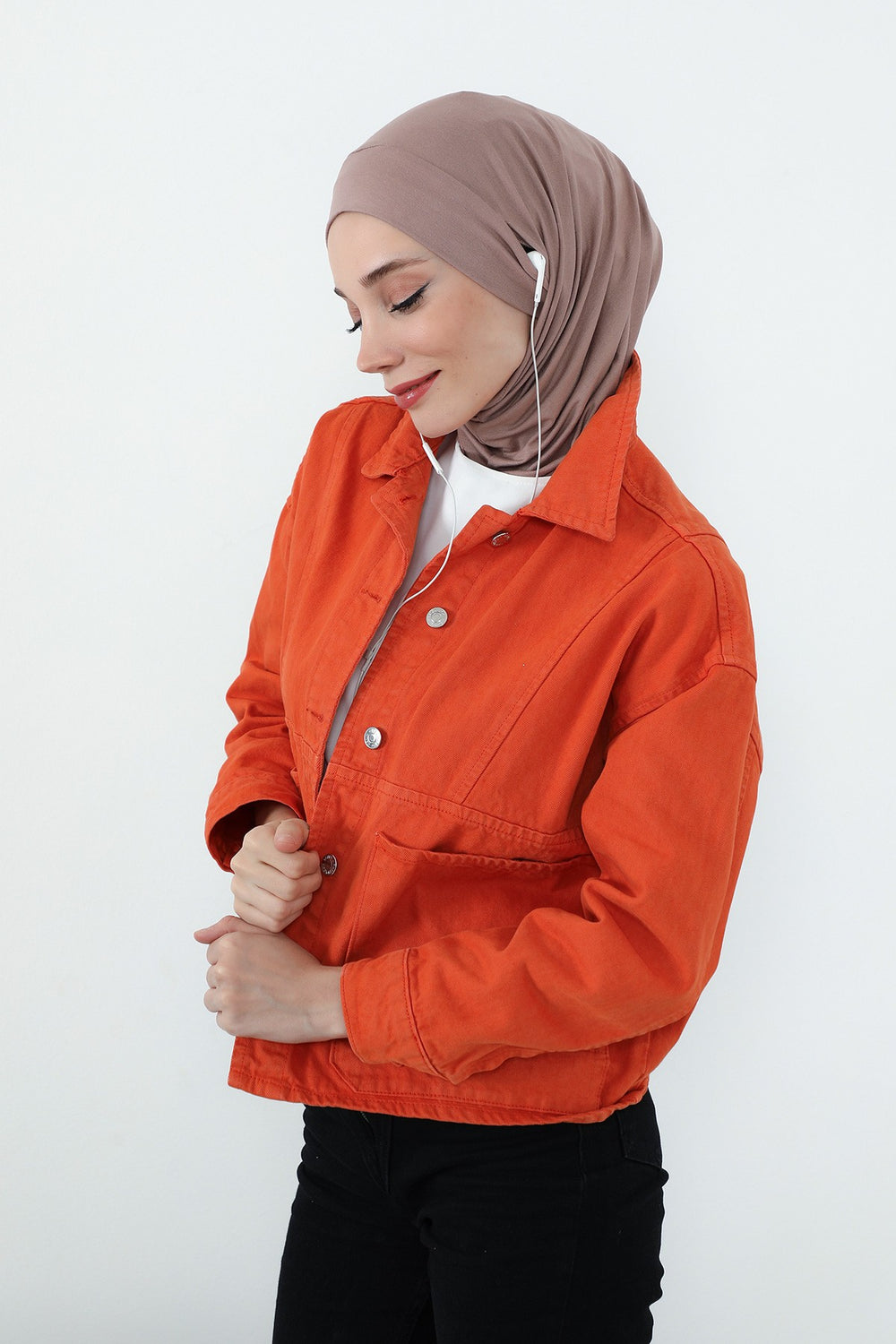 Practical Cotton Bonnet with Built-In Neck Cover and Ear Access, Full-Coverage Hijab Bonnet with Ear Access Points,BE-TG-B-94 Mink