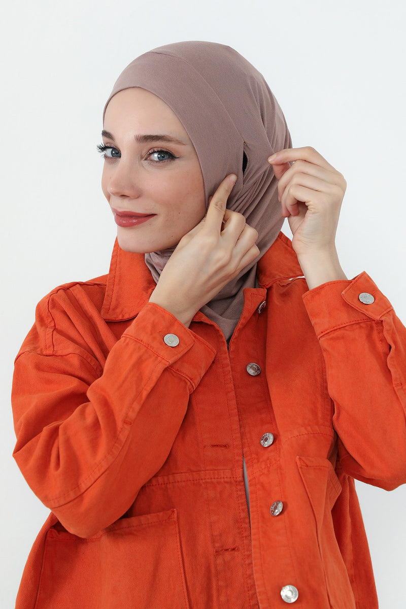 Practical Cotton Bonnet with Built-In Neck Cover and Ear Access, Full-Coverage Hijab Bonnet with Ear Access Points,BE-TG-B-94