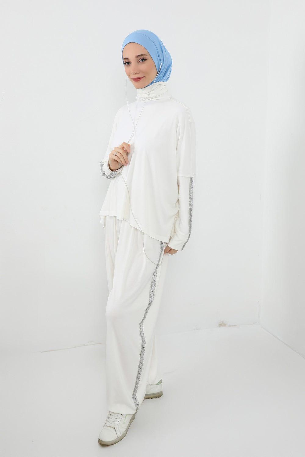 Practical Cotton Bonnet with Built-In Neck Cover and Ear Access, Full-Coverage Hijab Bonnet with Ear Access Points,BE-TG-B-94 Blue